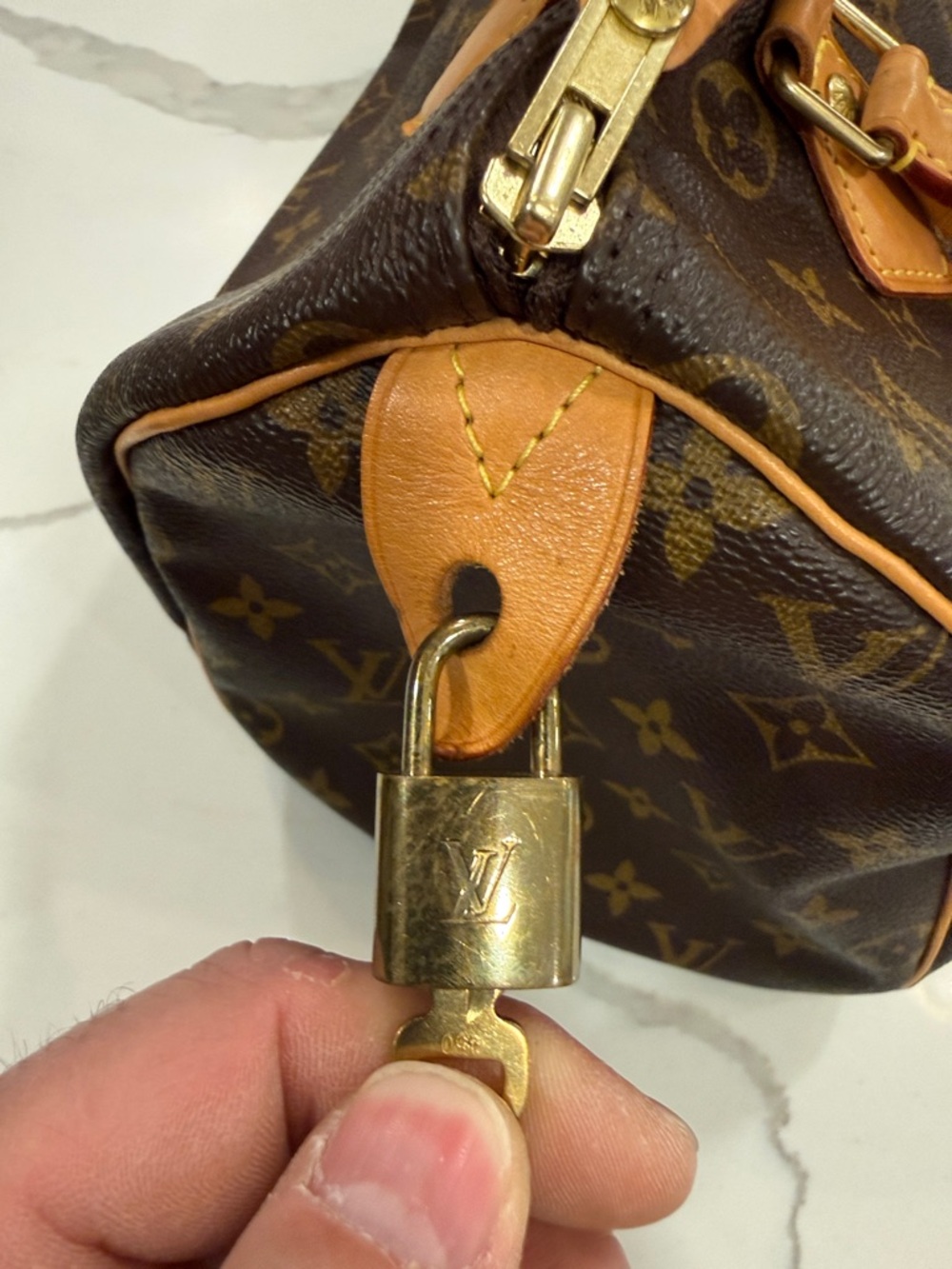Louis Vuitton Brown Monogram Satchel with Tan Leather Handles - Picture 5 of 16